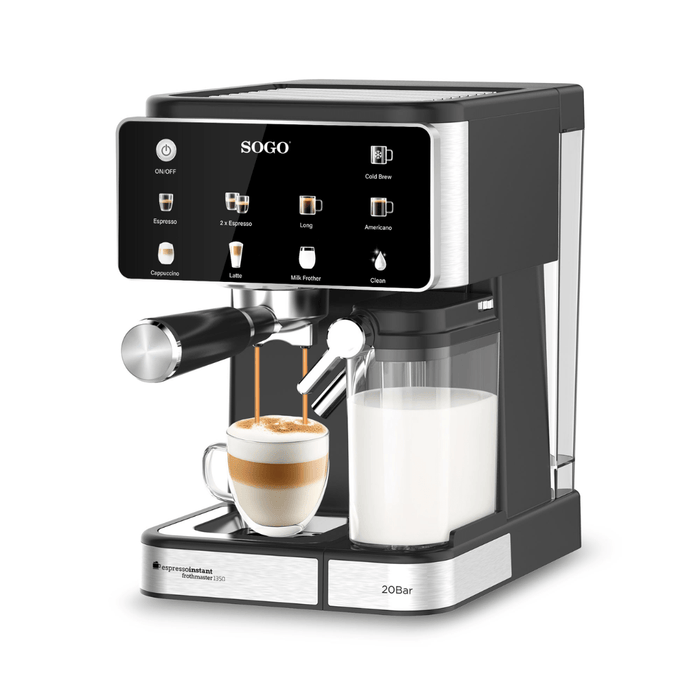 Macchina Caffè Espresso 4 in 1 Digitale 20 Bar – Montalatte Cappuccino, Cialde ESE, Macinato, Pompa Ital. Thermoblock