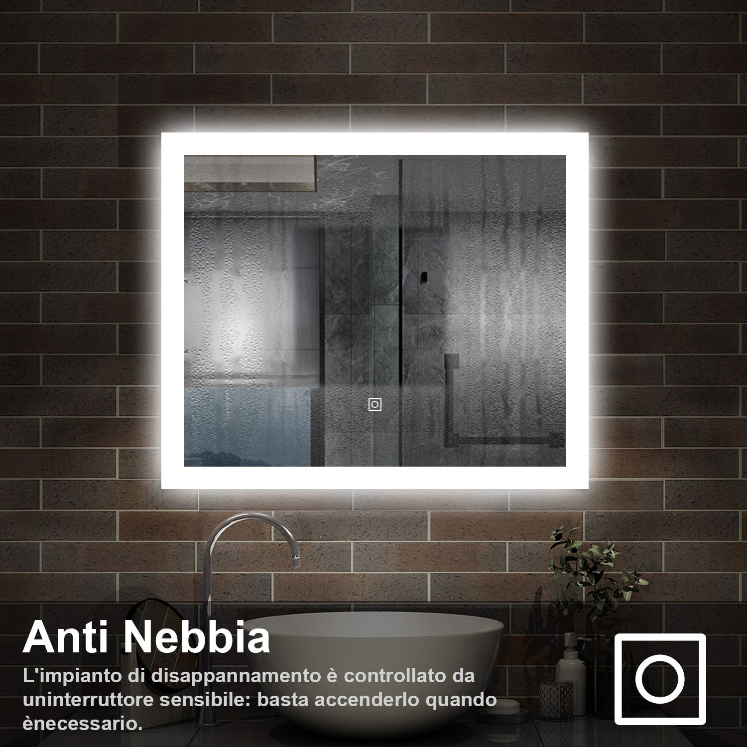 100 x 60 cm,AICA Specchio da Bagno LED con Luce, memoria, antiappannamento,CRI>90,autospegnimento,interruttore touch