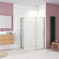 100x100x195 cm Box Doccia Ad Angolo Doppie Porte Apertura Battente in Vetro 6 mm Temperato Anticalcare Trasparente con 2 Barre Stabilizzatrici Cromo Lucido