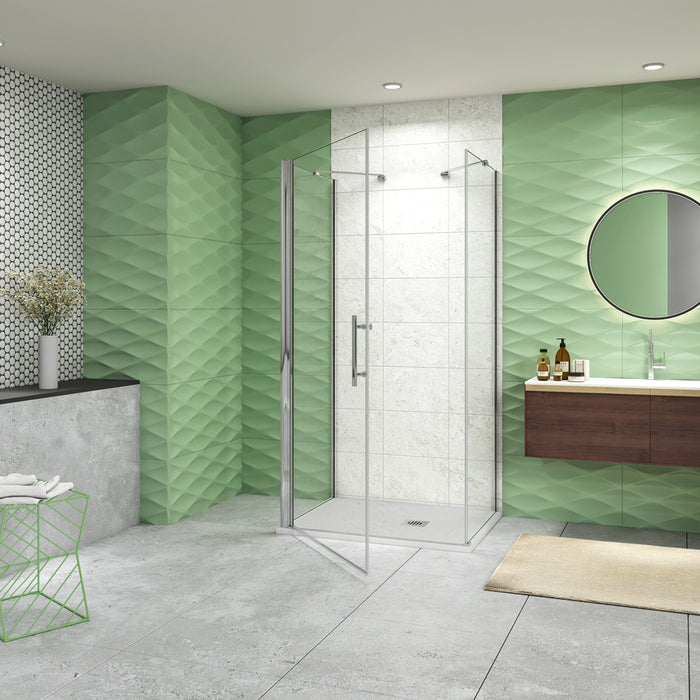 185 cm Box Doccia a Tre Lati Porta Battente 90 cm Doppia Parete Fissa 90 cm Vetro da 6 mm Temperato Anticalcare Barra Stabilizzatrice 45 cm Cromo Lucido