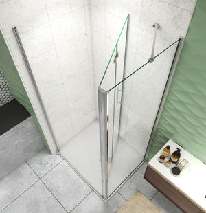 185 cm Box Doccia Angolare Porta Battente Pieghevole 76 cm Parete Fissa 90 cm Vetro da 6 mm Temperato Anticalcare Barra Stabilizzatrice 45 cm Cromo Lucido