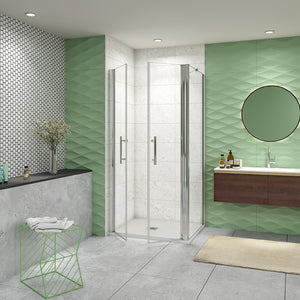 185 cm Box Doccia Angolare Porta Battente Saloon 90 cm Parete Fissa 90 cm Vetro da 6 mm Temperato Anticalcare Barra Stabilizzatrice 45 cm Cromo Lucido