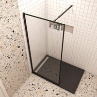 120x200cm Walk In Parete Per Doccia in Vetro Temperato 8mm Anticalcare con Bordo Nero Serigrafato Barra Stabilizzatrice da 73-120 cm