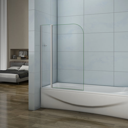 100x140 cm Sopravasca Parete Per Vasca 2 Ante Con Barra Stabilizzatrice Vetro Temperato 4 mm Trasparente Telaio Argento Opaco