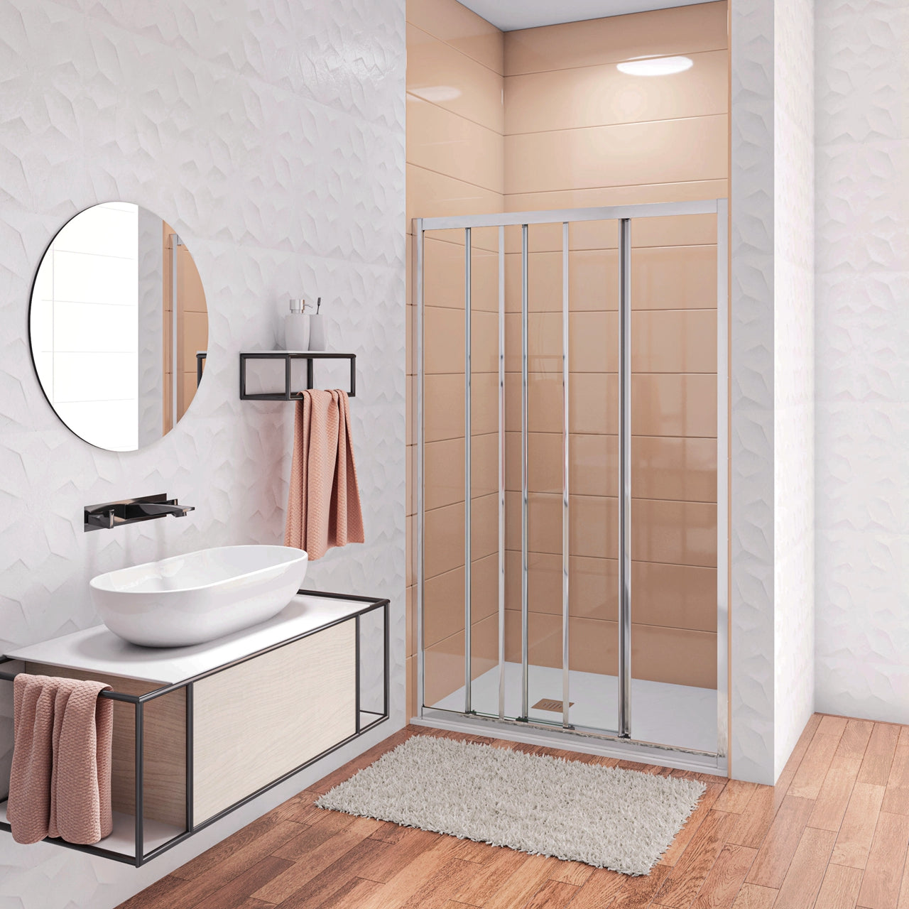 195 cm Box Doccia per Nicchia Porta Scorrevole ad Ante Sovrapposte Vetro Temperato 6 mm Trasparente Anticalcare Profili Cromati Lucidi 140 cm