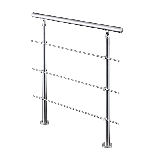Ringhiera Balaustra Corrimano in acciaio inox spazzolato 120x106cm per interni ed esterni 3 barre trasversali