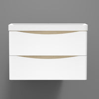 AICA Mobile da bagno 80x50x39,5 cm, pannelli in MDF bianchi e color rovere, con lavabo bianco, montato e pronto all'uso