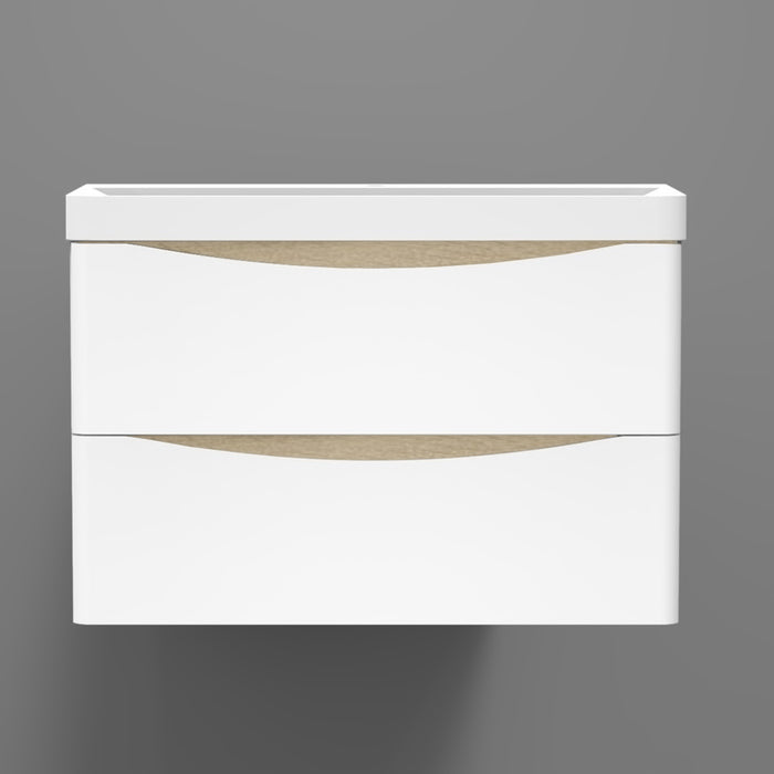 AICA Mobile da bagno 80x50x39,5 cm, pannelli in MDF bianchi e color rovere, con lavabo bianco, montato e pronto all'uso