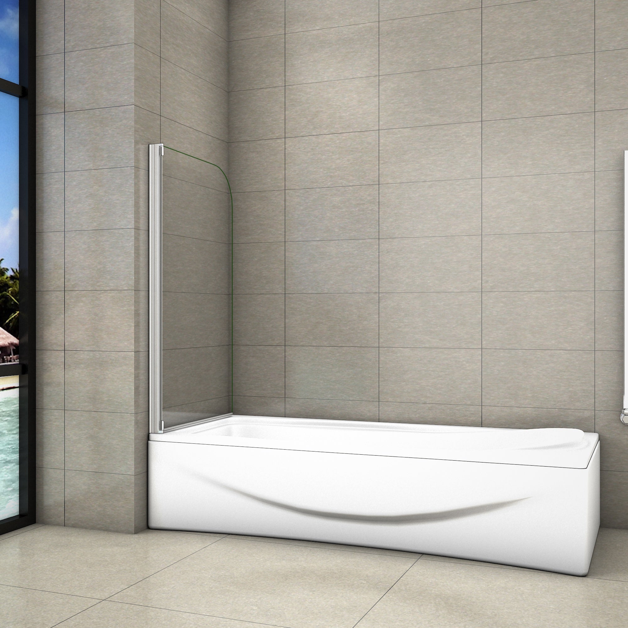 80x140 cm Sopravasca Parete Per Vasca Pannello Singolo Vetro Temperato 4 mm Trasparente Telaio Argento Opaco