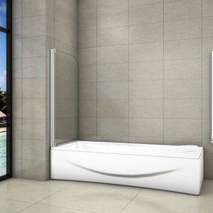 80x140 cm Sopravasca Parete Per Vasca Pannello Singolo Vetro Temperato 4 mm Trasparente Telaio Argento Opaco