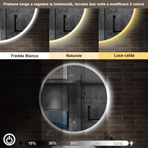 60 x 60 cm,AICA Specchio da Bagno LED con Luce, 3 Colori Regolabili,memoria, antiappannamento,CRI>90,autospegnimento