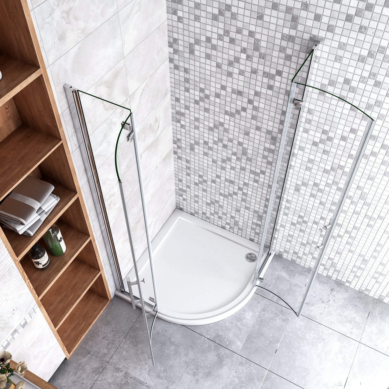 90x90x195 cm Box Doccia Semicircolare Porte Battenti e Ante Pieghevoli in Vetro Temperato 6mm Anticalcare Trasparente Profilo Cromo Lucido