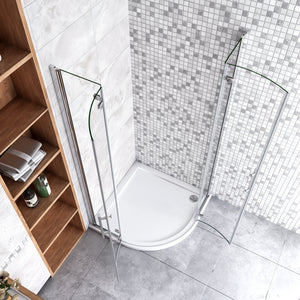 90x90x195 cm Box Doccia Semicircolare Porte Battenti e Ante Pieghevoli in Vetro Temperato 6mm Anticalcare Trasparente Profilo Cromo Lucido