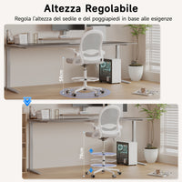 Sedia ufficio altezza alta - Mesh Drafting Chair - Altezza e Poggiapiedi Regolabili - braccioli regolabili - Capacità di Carico 120 kg - Grigio