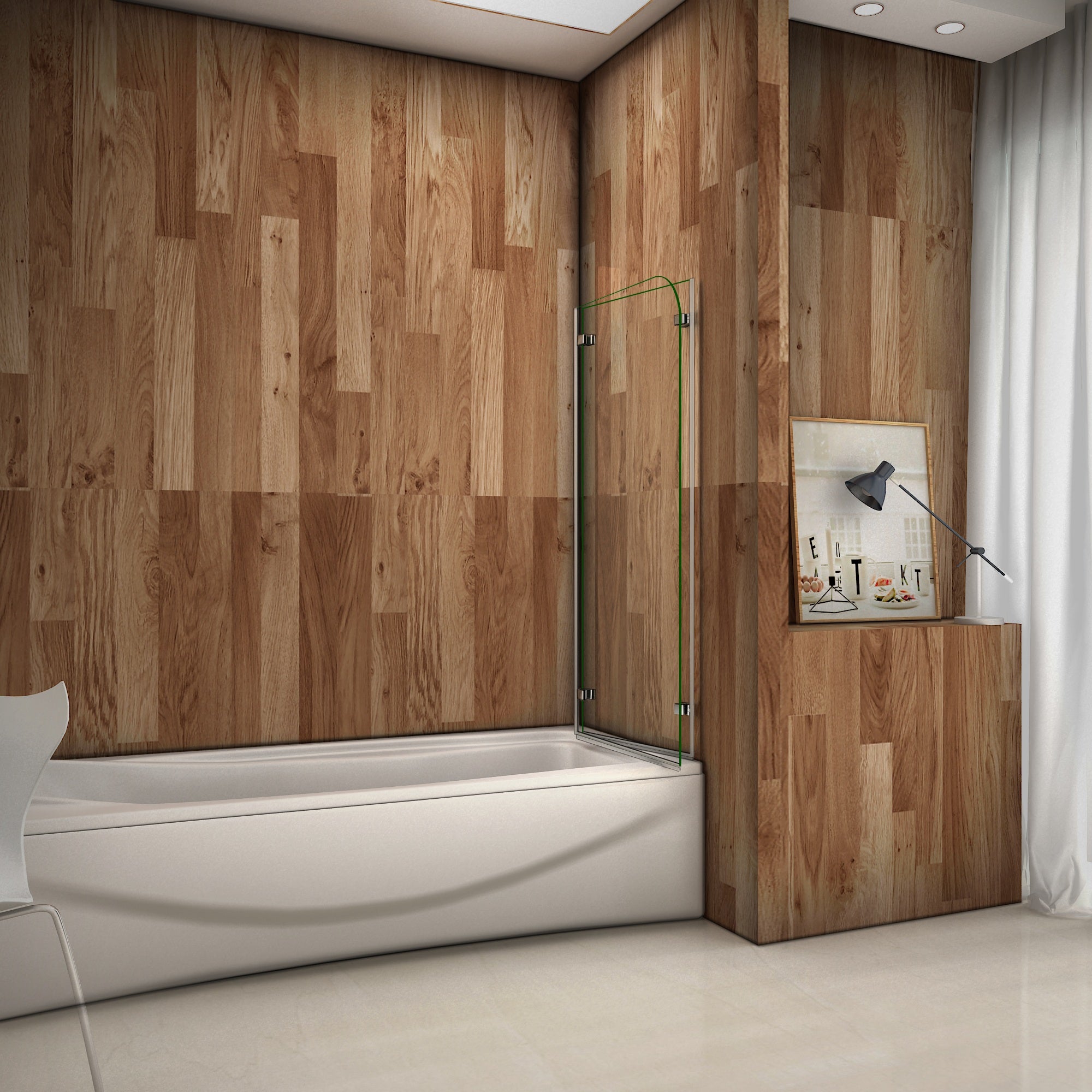 100x140 cm Sopravasca Parete Doccia Per Vasca Due Ante Pieghevoli in Vetro Temperato Trasparente 5mm Senza Telaio a Muro Cromo Lucido