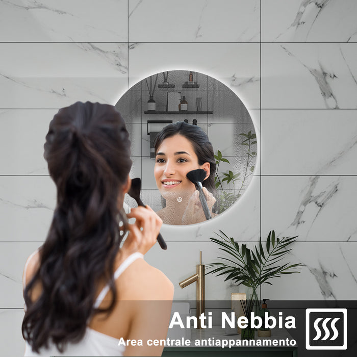 AICA Specchio da bagno 60 x 60 cm, antiappannamento, dimmerabile, interruttore touch, Funzione Memoria