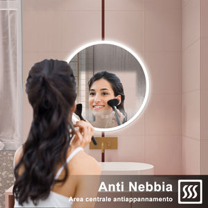 AICA Specchio da bagno 70 x 70 cm, blue tooth, 3 colori, antiappannamento, dimmerabile, interruttore touch, Funzione Memoria