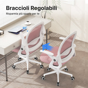 Sedia gaming bambino - RATTANTREE - Sedia ufficio piccola - Rete traspirante, braccioli regolabili - Rosa