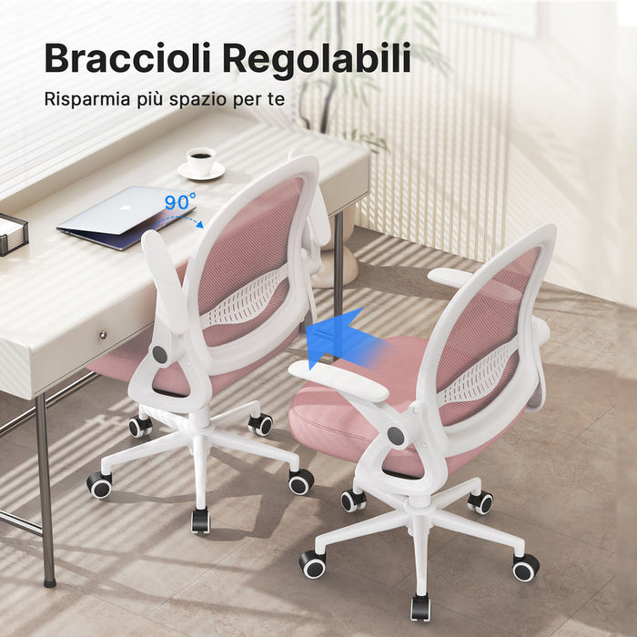 Sedia gaming bambino - RATTANTREE - Sedia ufficio piccola - Rete traspirante, braccioli regolabili - Rosa