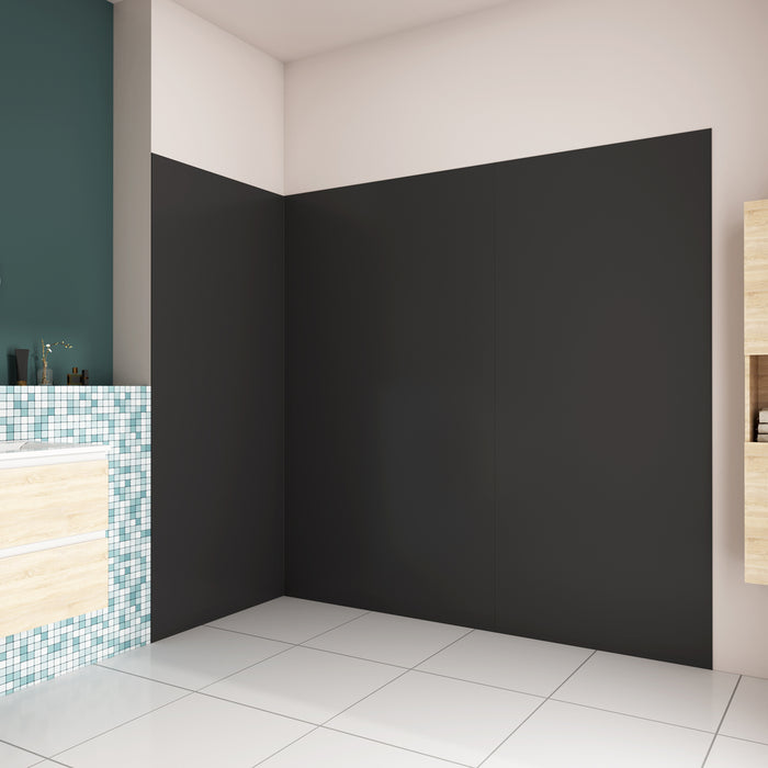 H.210 cm Pannello Doccia ad Angolo 100x100x100 cm Realizzato in Alluminio da 3 mm con Profili Finitura Nero Opaco per Rivestimento Parete Bagno