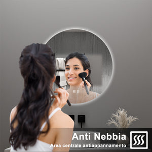 AICA Specchio da bagno 80 x 80 cm, 3 colori, antiappannamento, dimmerabile, interruttore touch, Funzione Memoria
