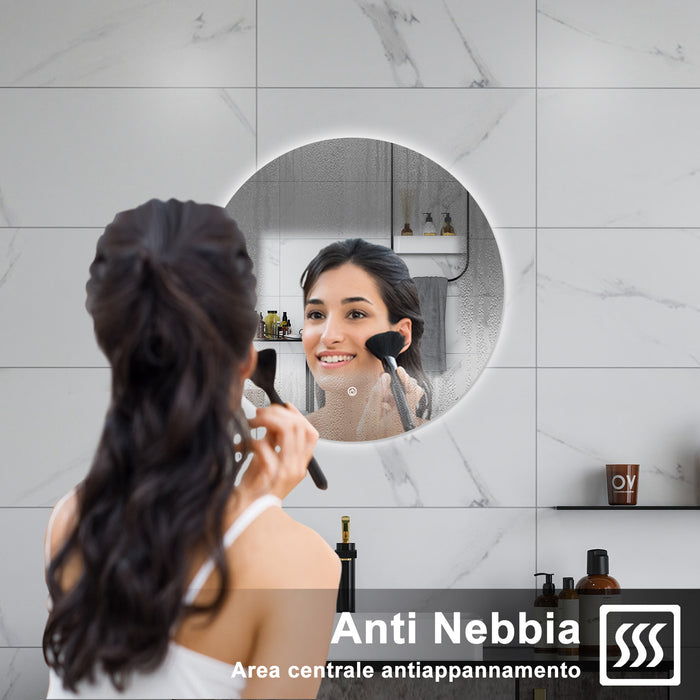 AICA Specchio da bagno 80 x 80 cm, antiappannamento, dimmerabile, interruttore touch, Funzione Memoria