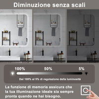 AICA Specchio da bagno 50 x 70 cm, dimmerabile, interruttore touch, Funzione Memoria