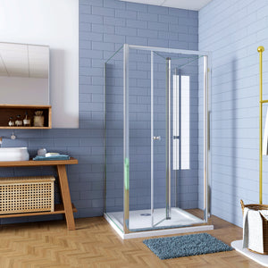 185cm Box Doccia a Tre Lati Porta a Soffietto 100cm con Doppia Parete Fissa 90x90cm in Vetro Temperato Trasparente 5 mm Profilo Cromo Lucido