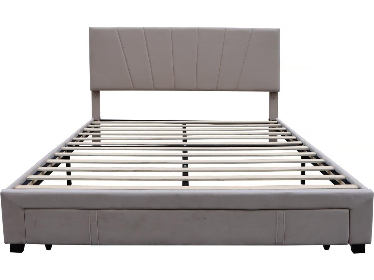 Letto Matrimoniale 140x190 Velluto Beige con Cassetto Habitat et Jardin