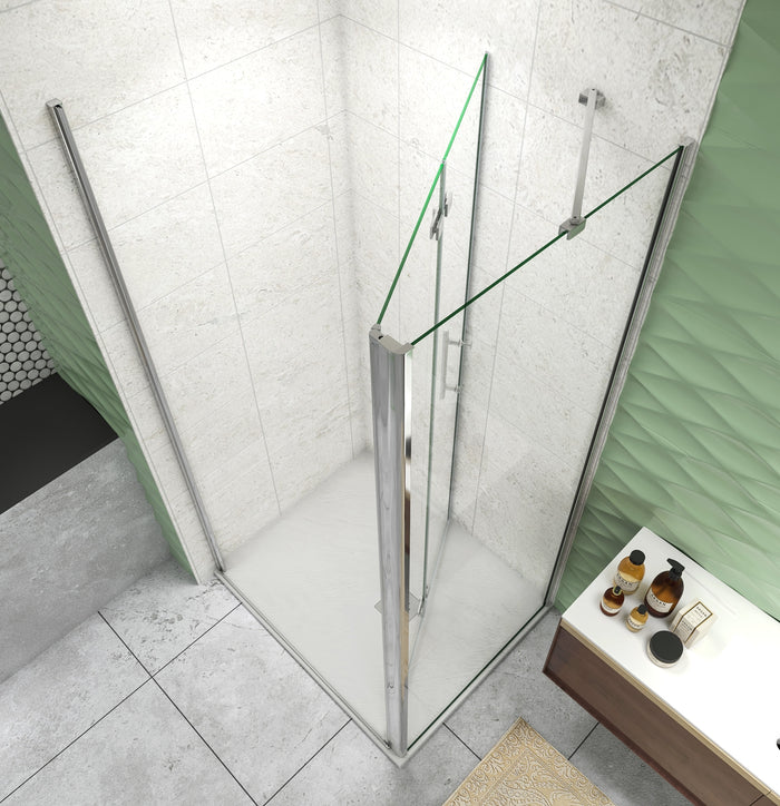 185 cm Box Doccia Angolare Porta Battente Pieghevole 70 cm Parete Fissa 80 cm Vetro da 6 mm Temperato Anticalcare Barra Stabilizzatrice 45 cm Cromo Lucido