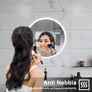 AICA Specchio da bagno 80 x 80 cm, blue tooth, 3 colori, antiappannamento, dimmerabile, interruttore touch, Funzione Memoria