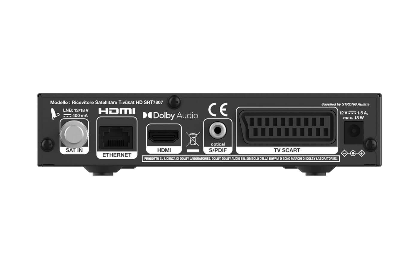 STRONG Decoder Satellitare SRT7807TIVU Tivùsat HD con Scheda Tivùsat Inclusa Funzioni Smart Tanta TV in HD Facile da Usare Nero