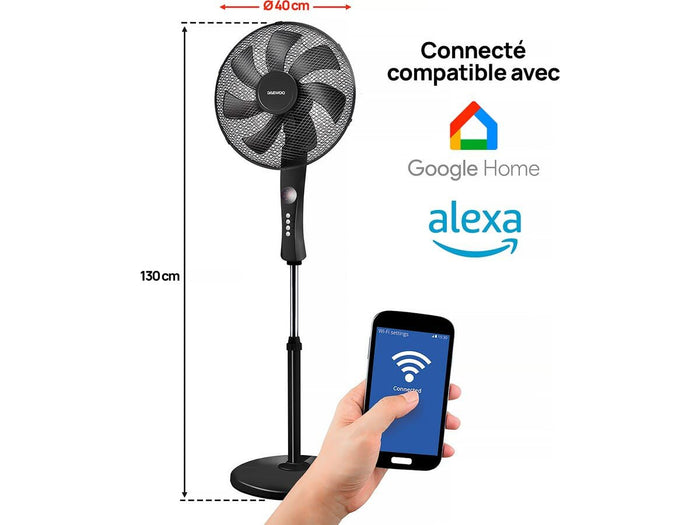 Daewoo Ventilatore Piantana 40 cm 50W WIFI Connesso Nero