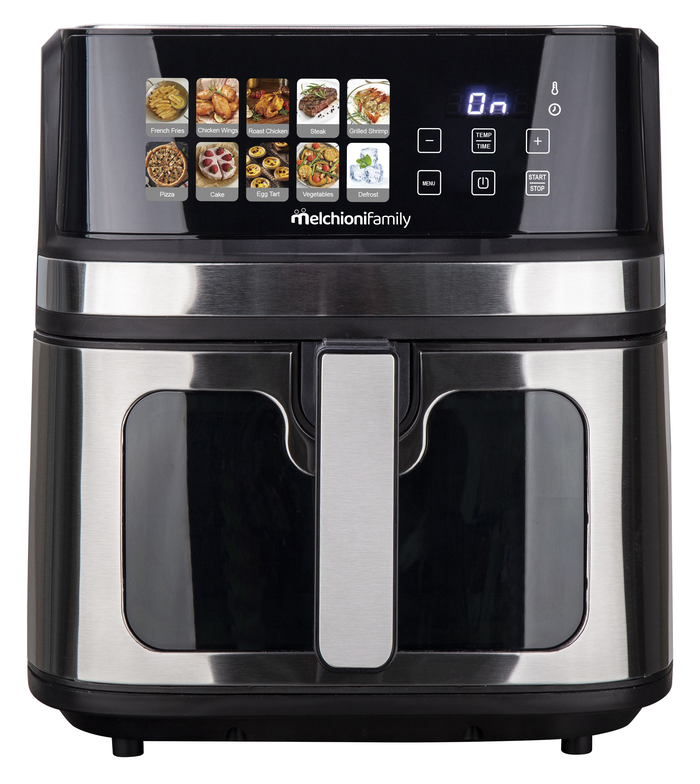 Melchioni Family Friggitrice ad aria GAIA PLUS8L doppia resistenza display digitale led a colori 10 programmi timer 2200W