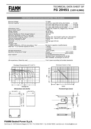 FIAMM Batteria al piombo FG20451 12 V 4,5 AH in tessuto non tessuto batteria al piombo UPS FG 20451 Batterie AGM FASTON 4,8 mm