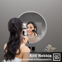 AICA Specchio da bagno 90 x 90 cm, 3 colori, antiappannamento, dimmerabile, interruttore touch, Funzione Memoria