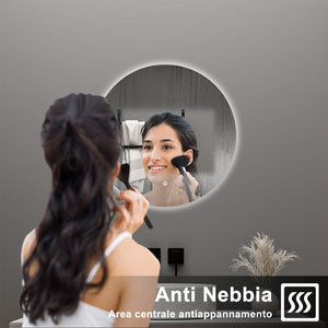 AICA Specchio da bagno 90 x 90 cm, antiappannamento, dimmerabile, interruttore touch, Funzione Memoria