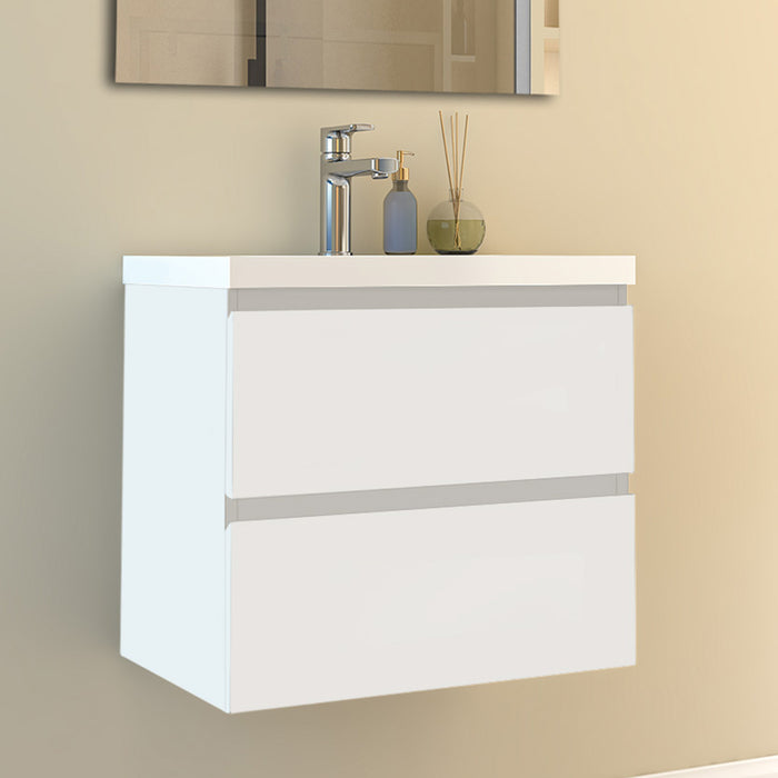 Mobile per bagno sospeso con lavabo da incasso 60 cm bianco