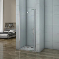 195 cm Porta Doccia per Nicchia Apertura Battente con Barra Stabilizzatrice Vetro 6 mm Temperato Trasparente Anticalcare Larga 76 cm