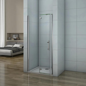 195 cm Porta Doccia per Nicchia Apertura Battente con Barra Stabilizzatrice Vetro 6 mm Temperato Trasparente Anticalcare Larga 76 cm