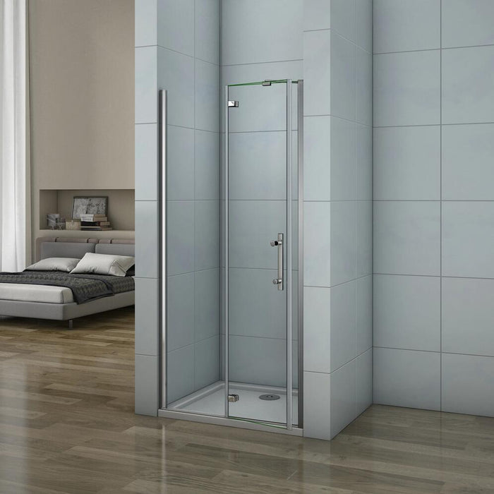 195 cm Porta Doccia per Nicchia Apertura Battente con Barra Stabilizzatrice Vetro 6 mm Temperato Trasparente Anticalcare Larga 76 cm