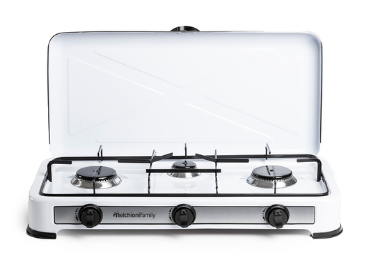 Melchioni Family Minerva 3 Fornello a Gas 3 Fuochi Struttura in Acciaio Smaltato Griglia e Fuochi Removibili Regolazione Fiamma Potenza 2.9Kw