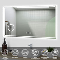 Aica Specchio da bagno a LED+120x70cm+orologio+Lente d'ingrandimento