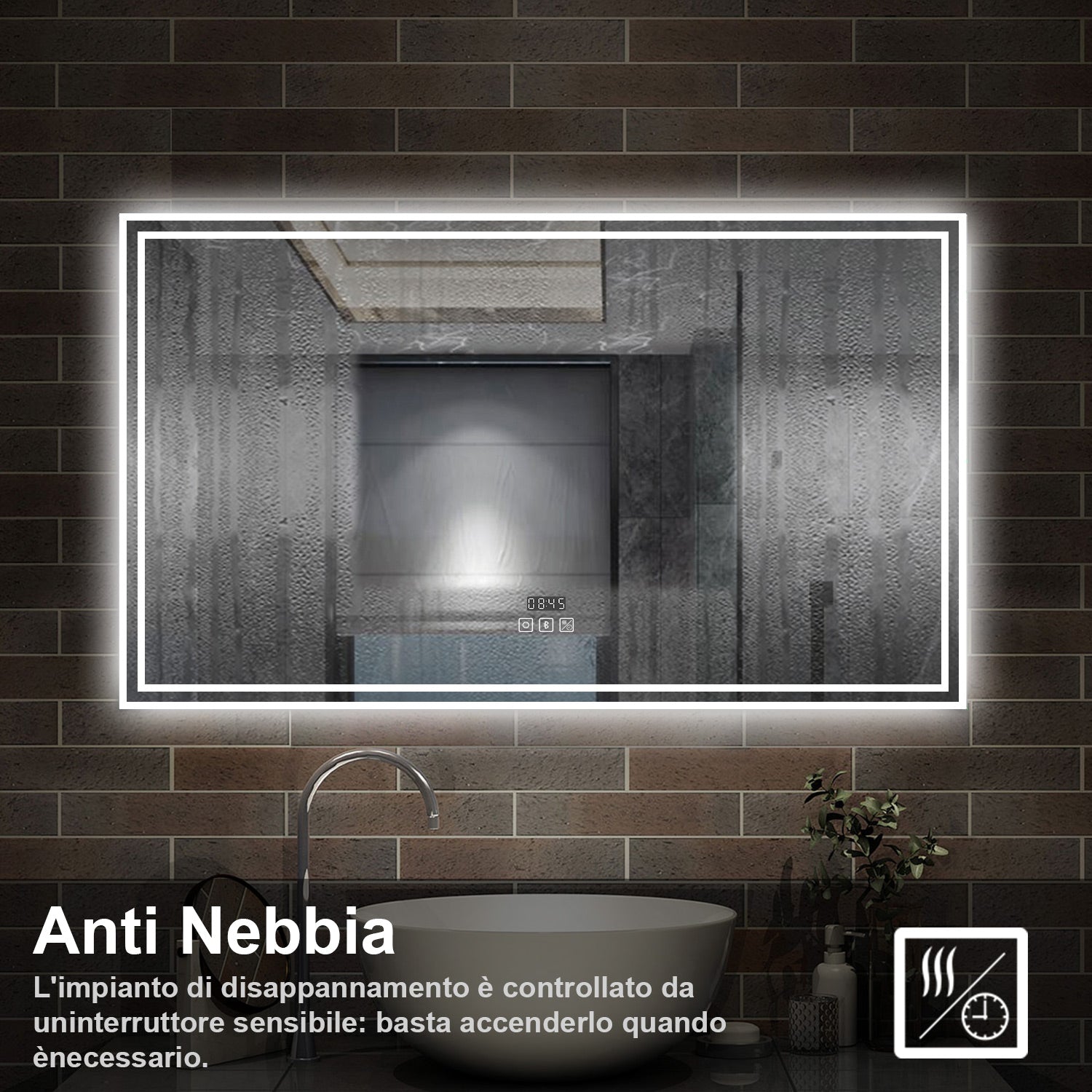 140 x 80 cm,AICA Specchio da Bagno LED con Luce, 3 Colori Regolabili,Blue tooth,orologio,memoria, antiappannamento,CRI>90,autospegnimento