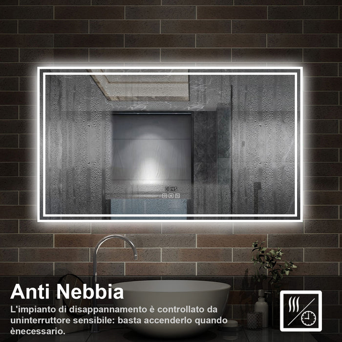 140 x 80 cm,AICA Specchio da Bagno LED con Luce, 3 Colori Regolabili,Blue tooth,orologio,memoria, antiappannamento,CRI>90,autospegnimento