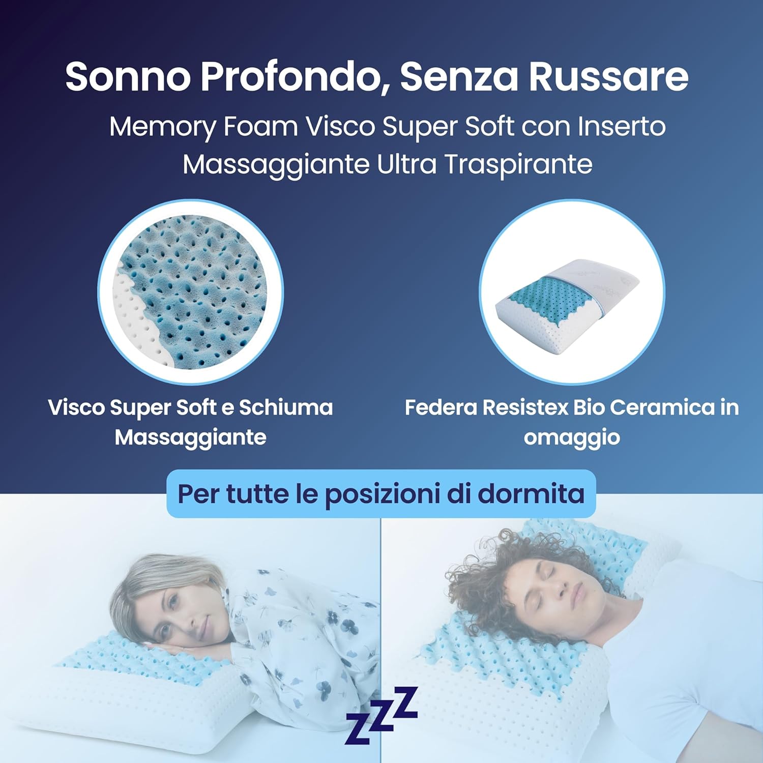 Coppia | Cuscino - AntiRussamento - Russare non è più un problema - Zeus -  72x42x12cm