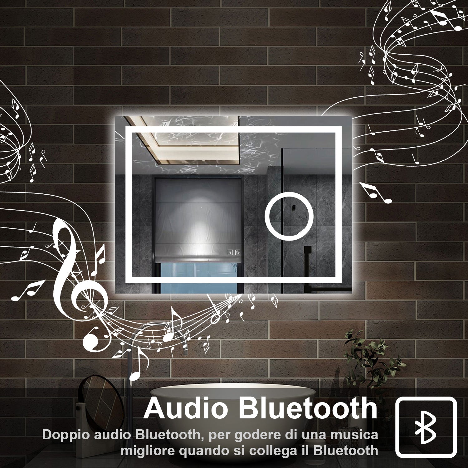 80 x 60 cm,AICA Specchio da Bagno LED con Luce, 3 Colori Regolabili,Blue tooth, Ingrandimento,memoria, antiappannamento,CRI>90,autospegnimento