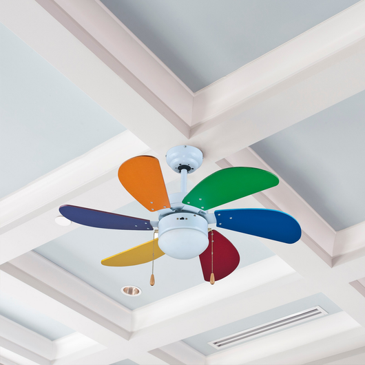 Zephir, Ventilatore da Soffitto, Multicolore, 6 Pale, 3 Velocità Diametro 90cm, Con luce, Funzione Reversibilità, Comando a Cordicella