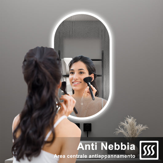 AICA Specchio da bagno 80 x 60 cm, dimmerabile£¬interruttore touch£¬ Funzione Memoria, antiappannamento