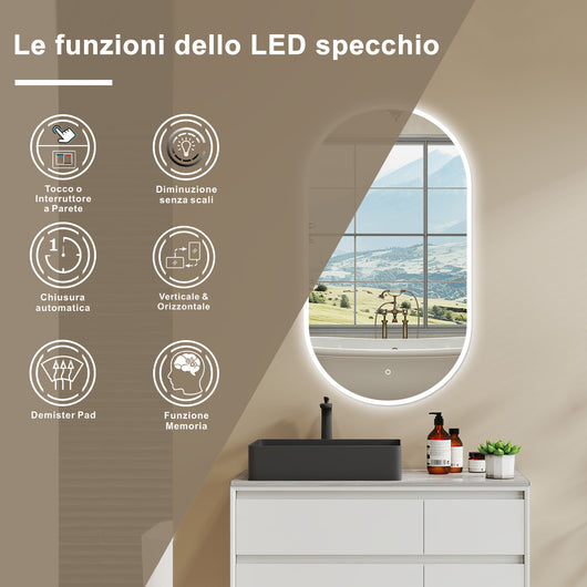60 x 80 cm Specchio con illuminazione integrata bagno ciottolo. Touch. Pellicola Antideflagrante